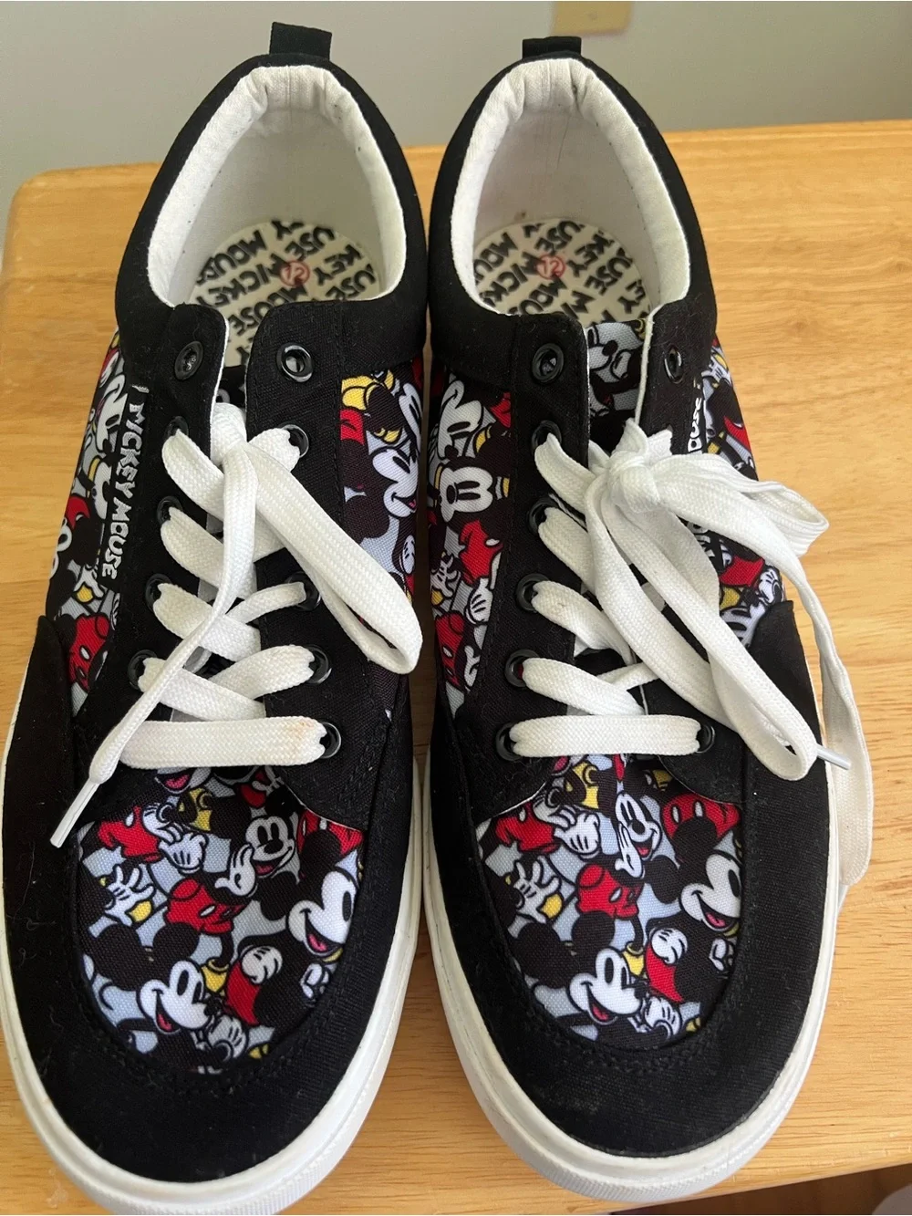 Disney Black Mickey Mouse Canvas Lace-Up Sneakers with Red and Yellow Accents